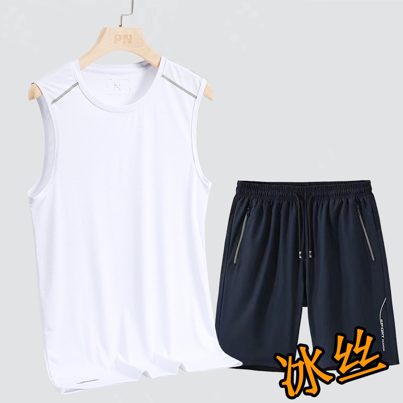 Traje deportivo king size hombre verano camiseta sin mangas cuello redondo chaleco de hielo secado rápido chaleco de hielo hombre image 10