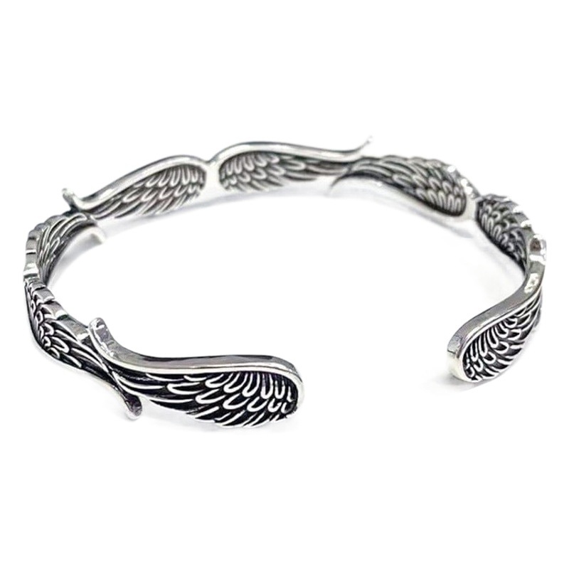 Pulsera de Alas de Ángel Personalizada, Moderna y de Venta Caliente Transfronteriza, Joyería Masculina de Plumas Ajustable de Estilo Retro Europeo y Americano image 1