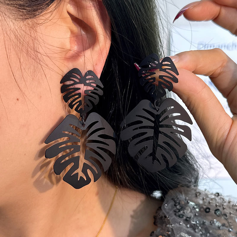 1 Pair Basic Leaf Stoving Varnish Alloy Drop Earrings display picture 1