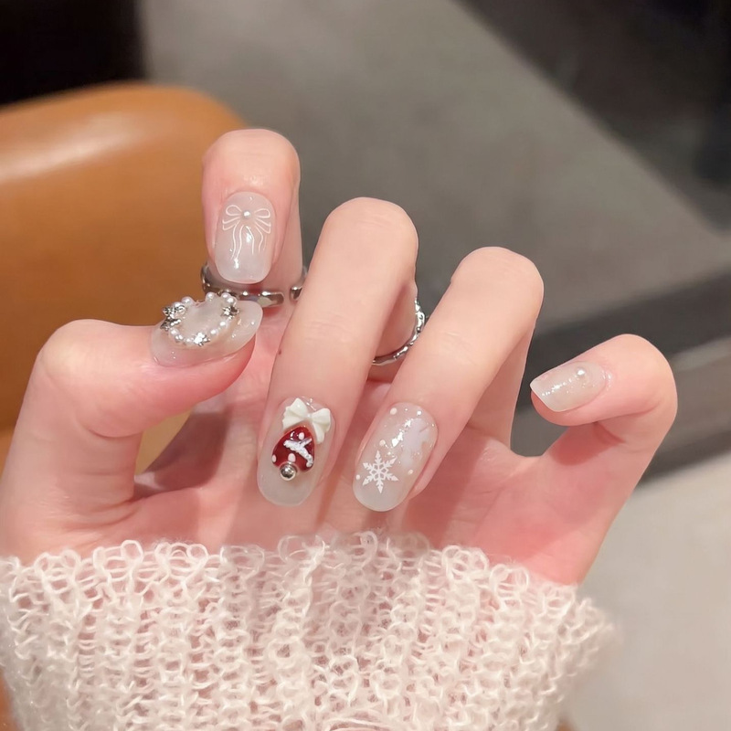 Dai Risen [Jingle Bells] Christmas Wearable Nails Purely Handmade Snowflake Cat Eye Colorful Garland Manicure