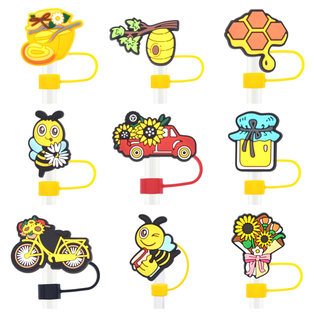Cartoon Cute Bee Straw Hat Cross-border Amazon 10mm Diameter Water Cup Decoration Dustproof Plug Silicone Straw Plug