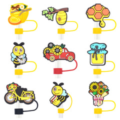 Cartoon Cute Bee Straw Hat Cross-border Amazon 10mm Diameter Water Cup Decoration Dustproof Plug Silicone Straw Plug