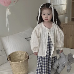 麥田季2024春夏新款女童全棉格子吊帶裙韓版兒童吊帶連衣裙