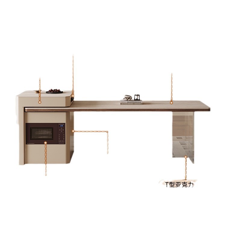 Mesa de mesa de isla de roca, mesa de comedor, hogar, estilo retro, apartamento pequeño, cocina retráctil, caída de acrílico de madera maciza de alta gama