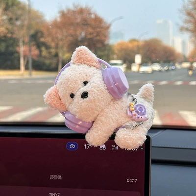Car ornaments Cartoon Dolls, Car Center - purple-headphone-camera-west-highland-terrier-clip-on-plush-toy