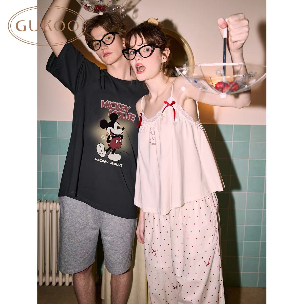 Fruit Shell Same Style Pajamas Couple Summer Sling Lace Trim Pants suit New Pure Cotton Men's Home Clothes suit