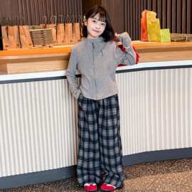 女童韩系格子阔腿裤秋装儿童洋气套装中大童春秋新款运动风两件套