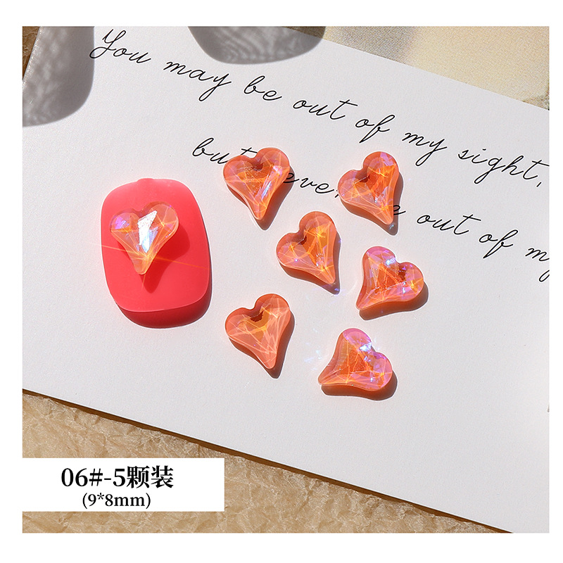 Candy Diamond Super Flash amor magia uñas en forma de diamante Verano de uñas fluorescente torcida Joyería de diamantes Corazón de melocotón