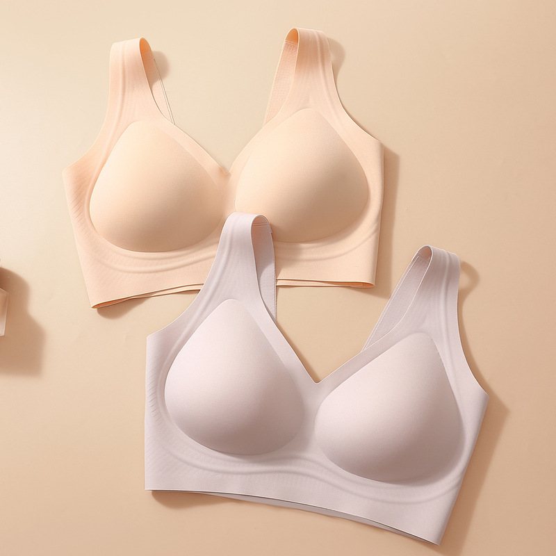 New Style Seamless Ice Silk Jelly Underwear, No Steel Ring Fixed Cup, Soft Support Bra, Wide Shoulder Straps, Women's Cool-Feel Underwear