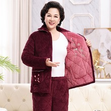 女士冬季老年人棉衣加厚睡衣套装保暖牛奶绒妈妈服居家睡衣女冬