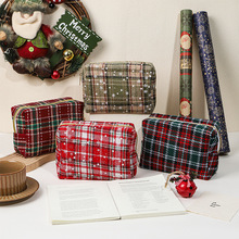圣诞化妆包女红绿格纹大容量便携式外出旅游收纳口红化妆品收纳袋