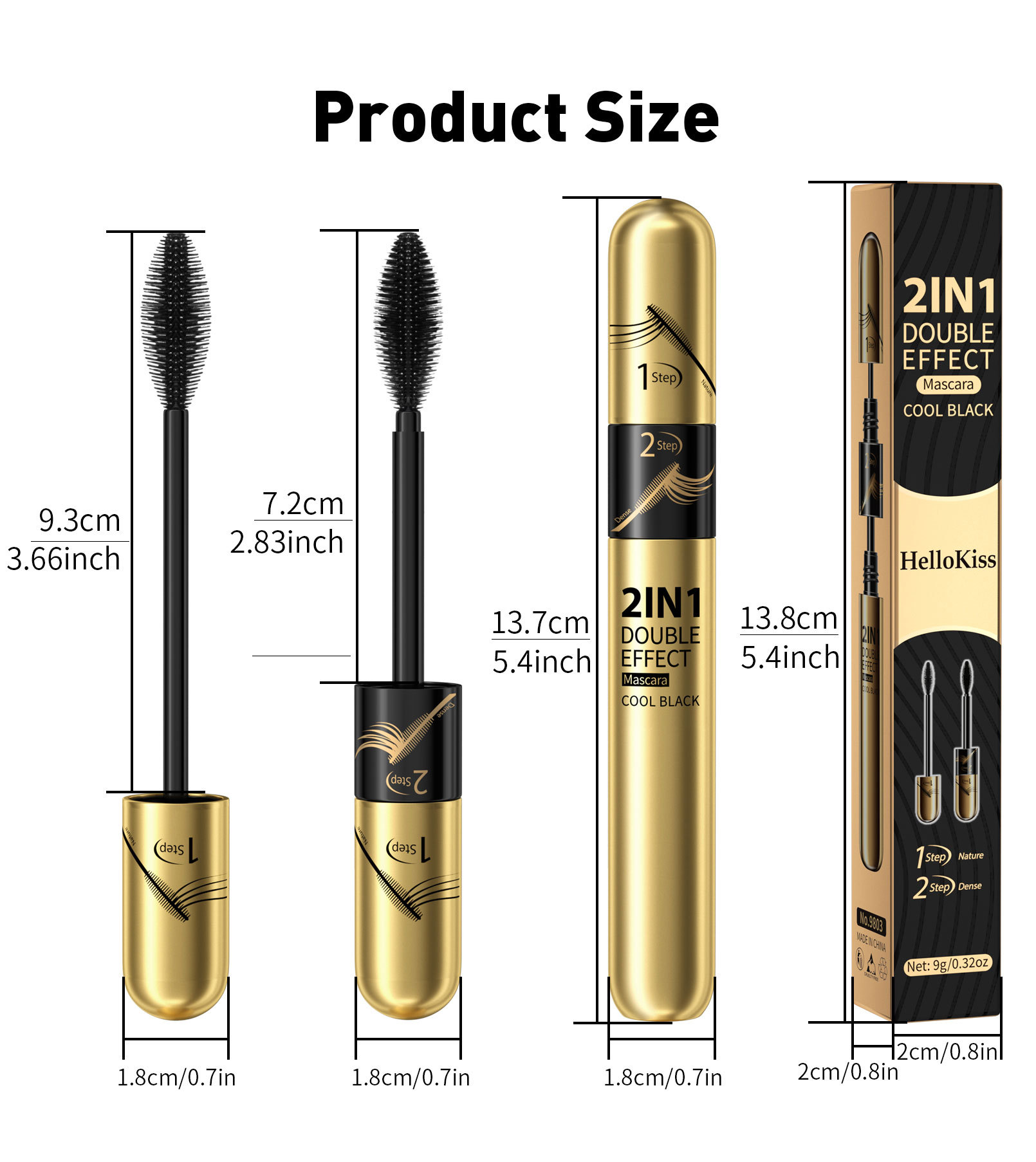 Hellokiss Dual-Effect 2-in-1 Long and Curly Mascara Waterproof, Non-smudging, Long-lasting and Thick 4D Mascara undefined