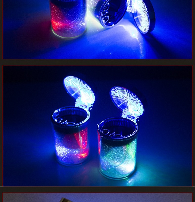 Popular Car Ashtray with Led Light, Car Accessory with Colorful Lights, Seven-Color Ashtray for Home Use