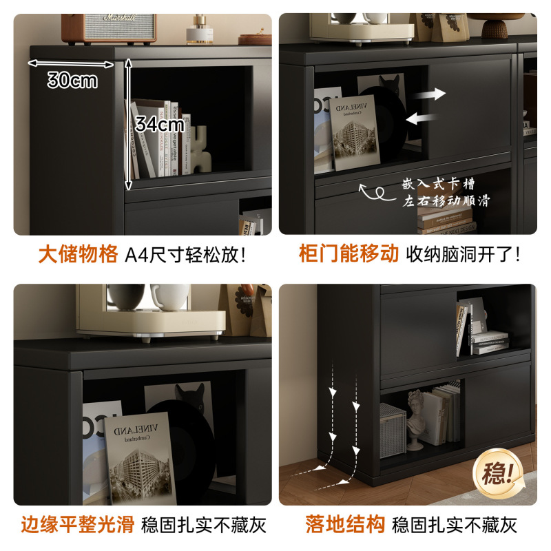 中古风实木书架落地置物架带门格子柜家用多层收纳柜子展示柜书柜|undefined