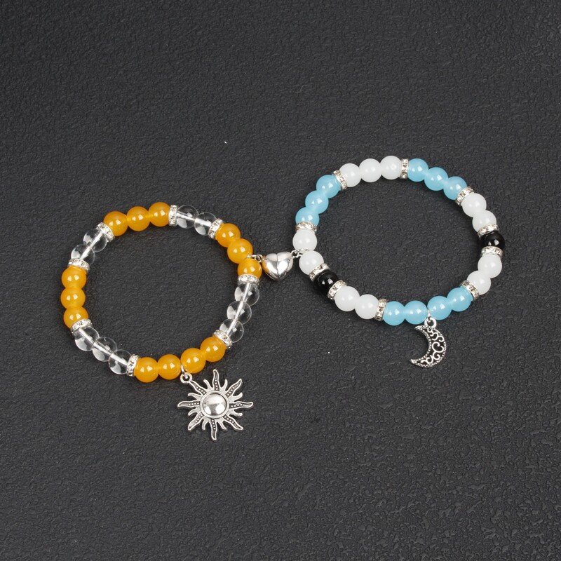 Couple Bracelet Love Magnetic Buckle Natural Opal Beaded Bracelet Sun Moon Pendant Holiday Gift Cross Border Bracelet