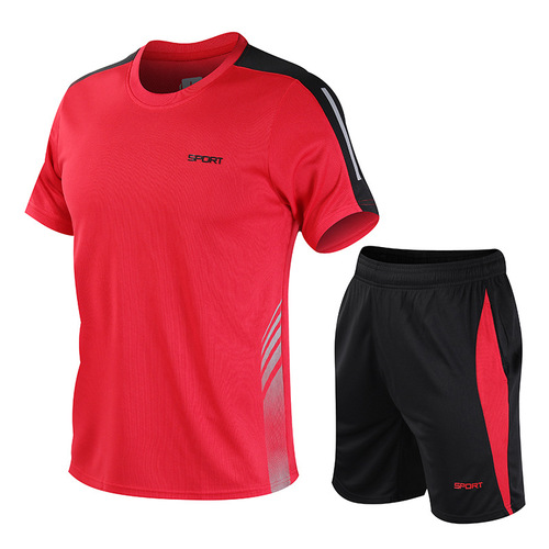 Sports suit men's summer fitness short-sleeved T-shirt men's quick-drying clothes running loose casual sportswear sports