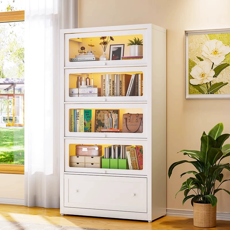 Стальные книжные шкафы Домашние пылезащитные стеклянные дверные шкафчики Простой детский книжный шкаф Гостиная шкаф от пола до потолка