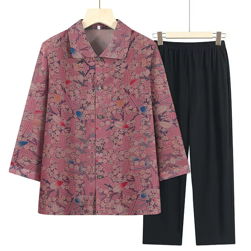 Летний костюм Старушка с семью рукавами топ среднего и пожилого летнего платья рубашка женщина мама пожилая одежда бабушка одежда