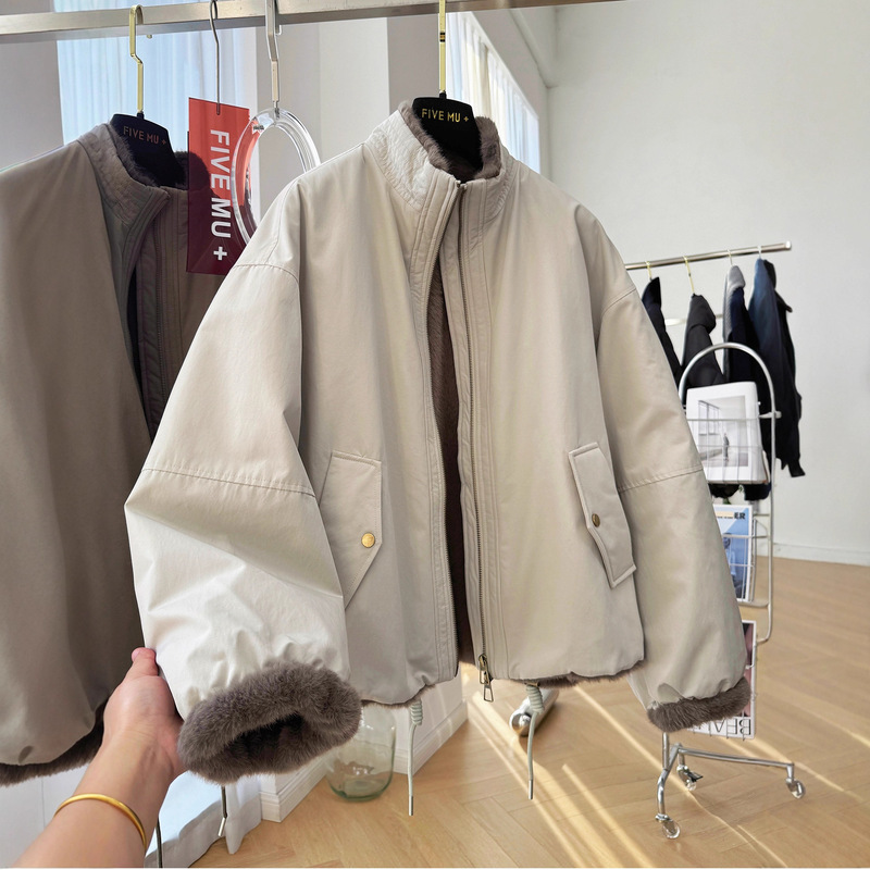 2025 New High-End Style Stand-Collar Short Workwear Jacket for Women, Winter Faux Fur Parka Jacket with Fur Lining 2025 New High-End Style Stand-Collar Short Workwear Jacket for Women, Winter Faux Fur Parka Jacket with Fur Lining