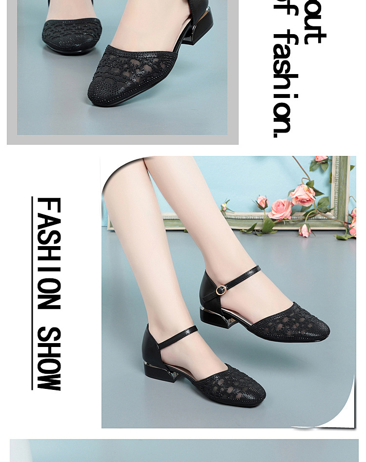Sandal bít mũi nữ da thật lưới thoáng gót thấp — Màu be chi tiết 9