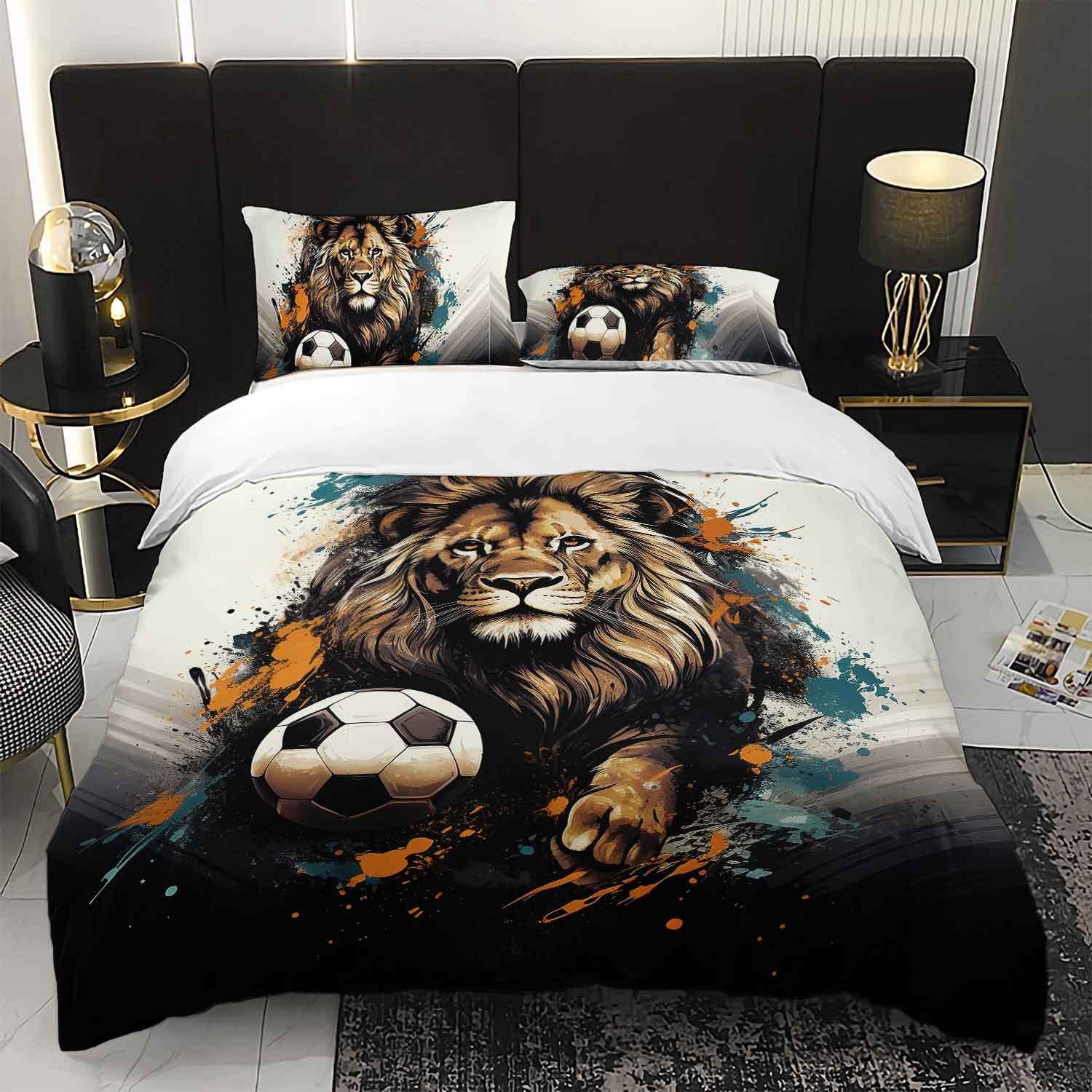 TEMU / JIT transfronterizo abrasivo textil doméstico impresión digital león colcha de cama Kit piel transpirable para diseñar