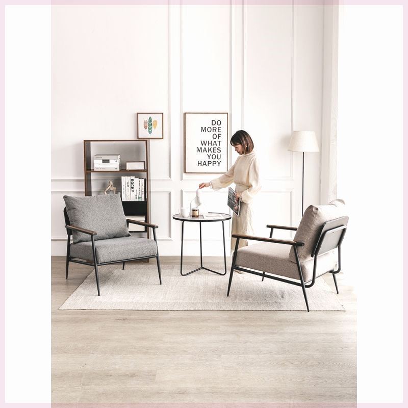 Simple Modern Iron Art Leisure Single Sofa Chair Small Apartment Living Room Bedroom Balcony Coffee Table Combination Three-Piece Set