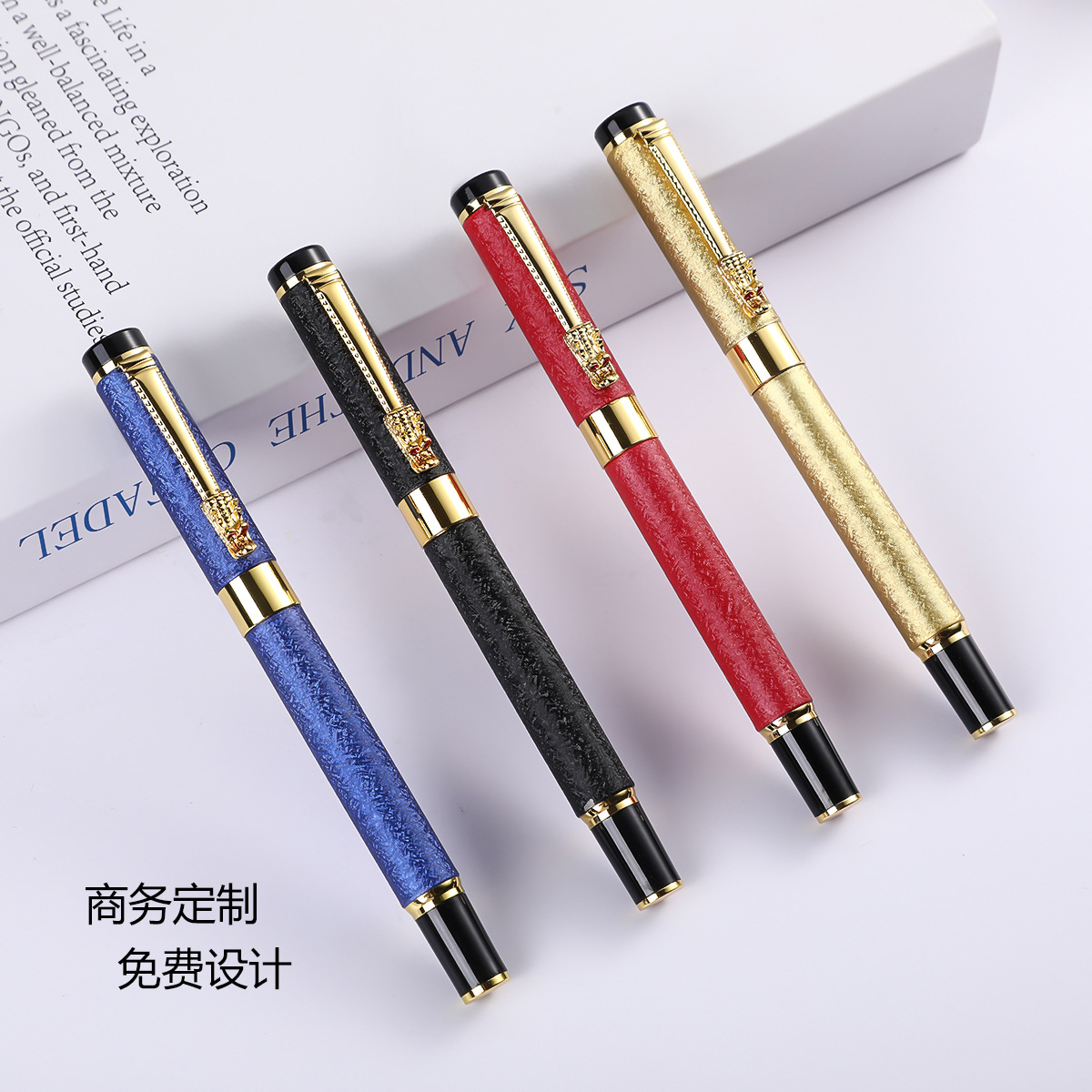 Fabricante en stock metal firma pluma color arrugas agua pluma retro grifo pluma de gel regalo de negocios pluma del grano