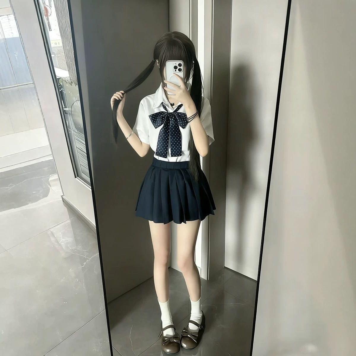 甜美风短袖上衣短裙校供感JK制服套装衬衫基础款百褶裙穿搭女日系