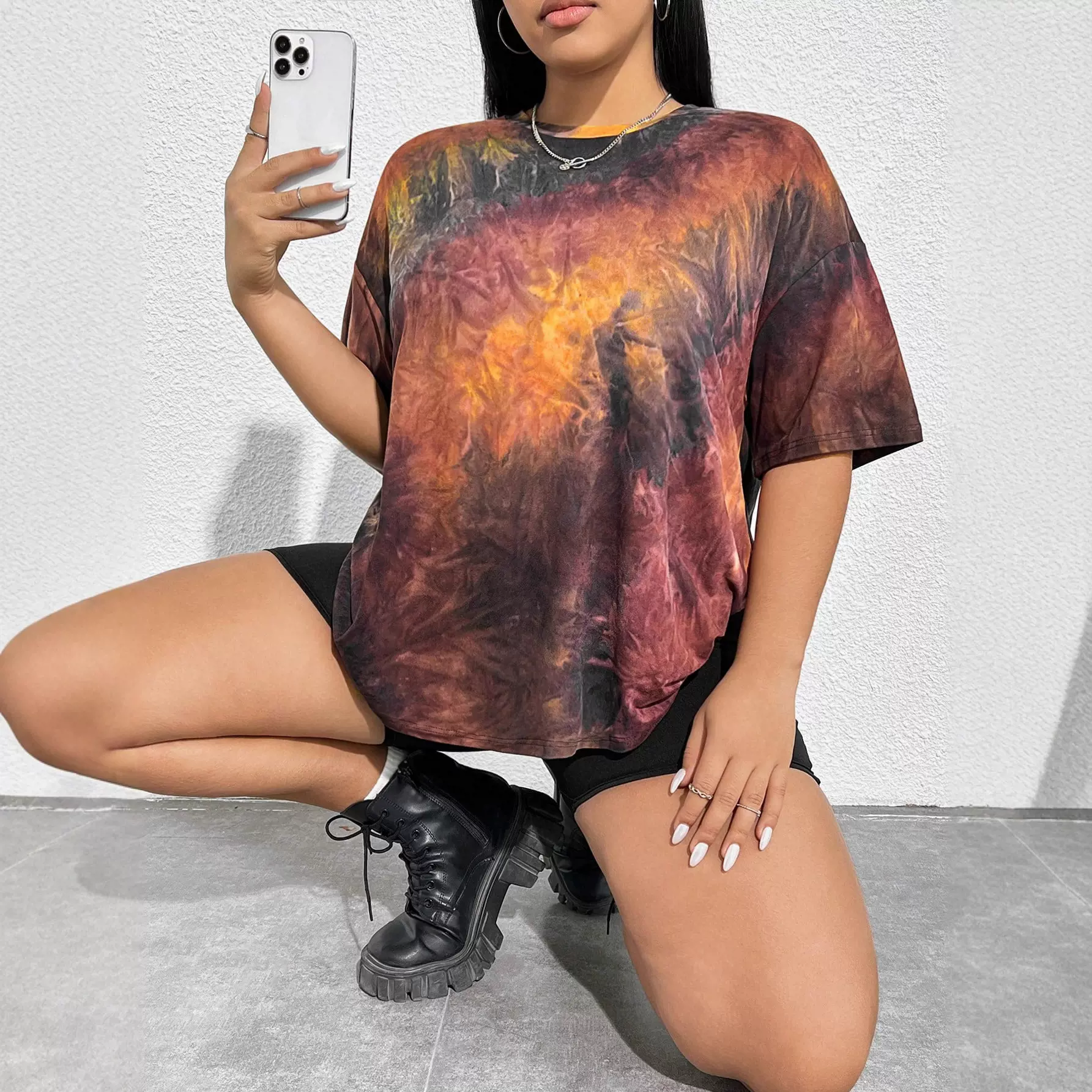 2025新款大码欧美夏季时尚休闲跨境扎染印花T恤短袖圆领女装