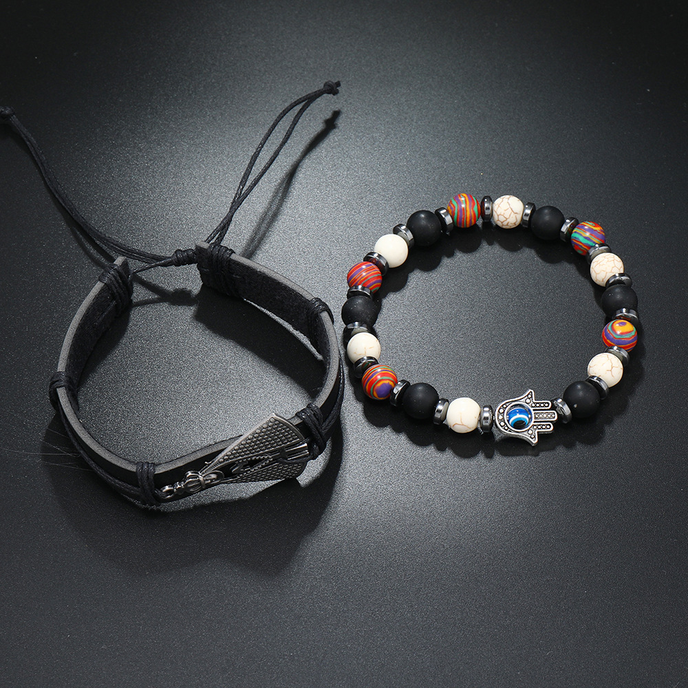Retro Palm Pu Leather Tiger Eye Obsidian Unisex Bracelets display picture 21