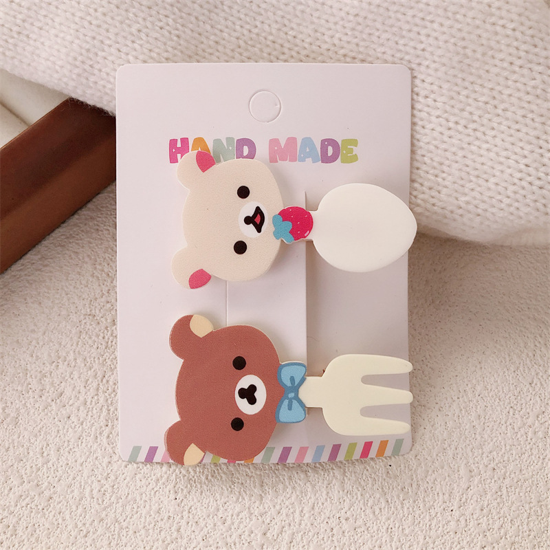 Hermoso tenedor osos pinzas de cabello cuchara de corazón de niña oso pinza de boca de pato creativo viento caricatura para mujeres pinzas de cabello al por mayor