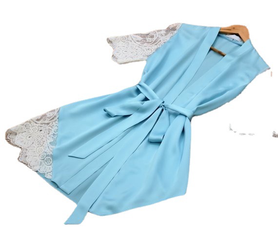 New Lace Cut Out Style Mid Sleeved Bathrobe Pajamas_voghion.com