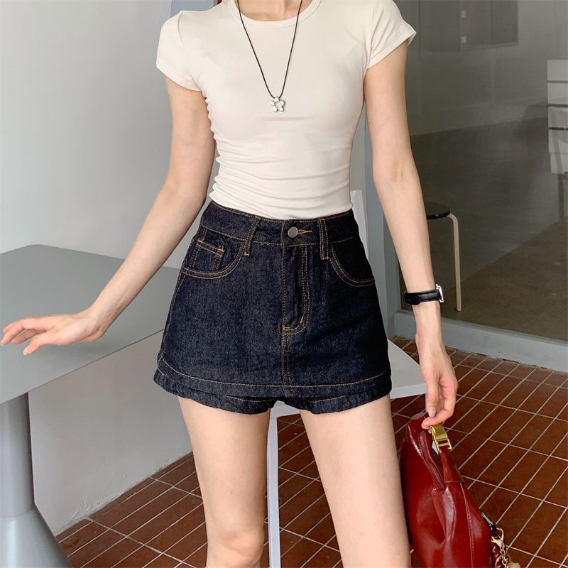 A-line low-waist denim skirt, slimming and versatile, stylish hot pants short skirt A-line low-waist denim skirt, slimming and versatile, stylish hot pants short skirt