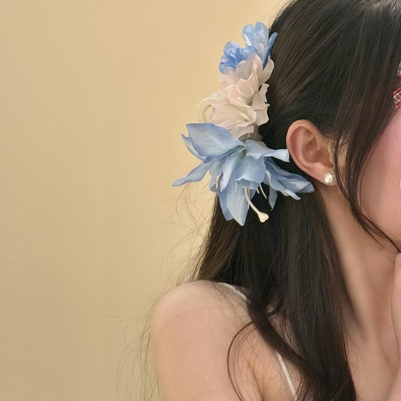 Horquilla de flor de tela de moda de primavera 2025 Super Fairy, clip de tiburón, clip de agarre, estilo de vacaciones junto al mar, accesorios para el cabello femenino