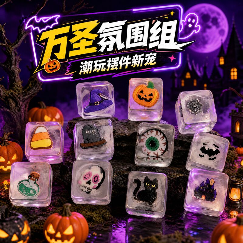 Halloween Ghost Stress Relief Transparent Ice Cube Pumpkin Squishy Toy Blind Box Children's Toy Gift Cross-Border New Product Wholesale