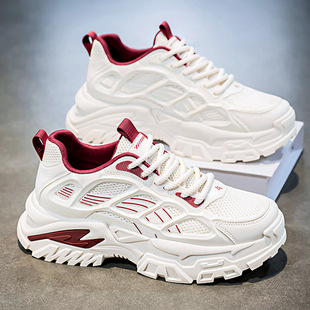 Men's Shoes Summer Breathable Mesh Sports Shoes Teenagers White Casual Running Soft Sole Mecha Style Dad Shoes