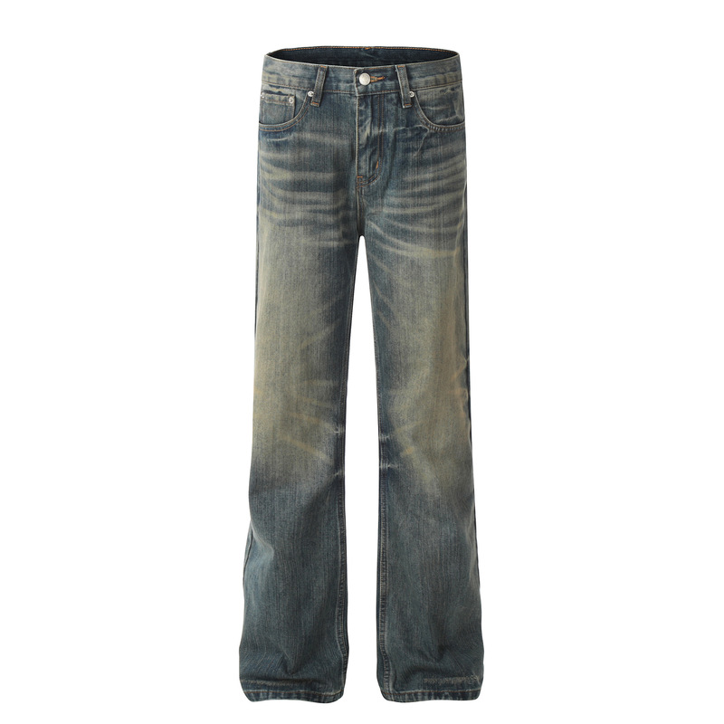 G6418-Mankun High Street American Retro Trendy Street Style Heavy Craft Washed Design Straight Men's Denim Trousers