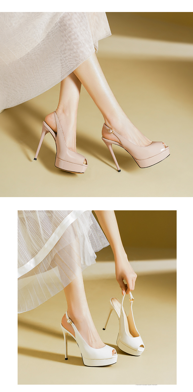 Sandal cao gót nữ hở mũi gót nhọn, đế chống nước, phong cách mùa hè — Đỏ rượu chi tiết 5