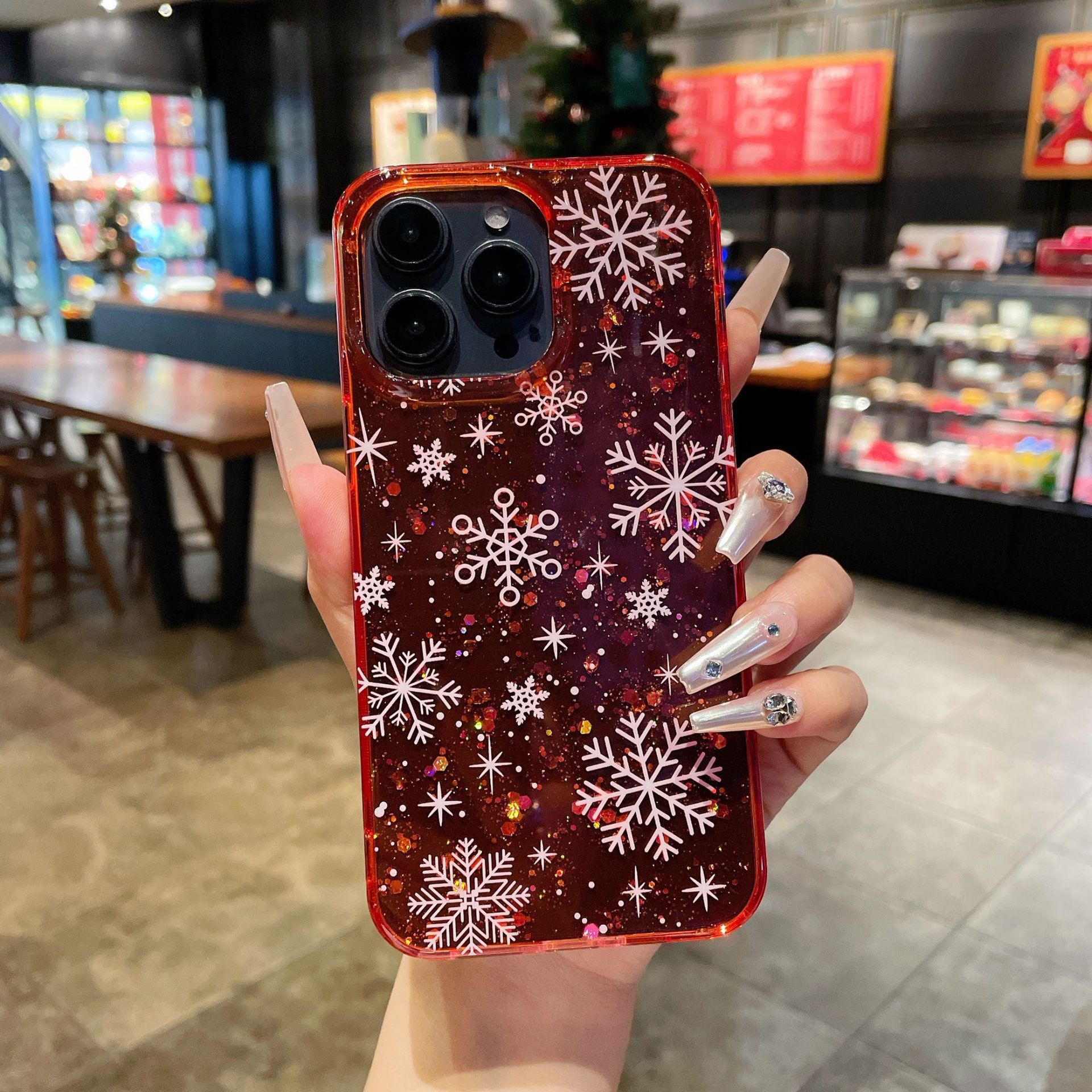Schneeflocke Geeignet für iPhone 15 ProMax Telefon Apple 14 Premium 13p Funkelnde rosa Glitzer 12 Schutzhülle_voghion.com