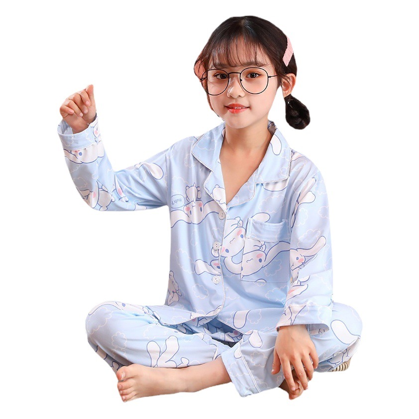 Primavera y otoño de los niños pijamas las niñas solapa cardigan lindo dibujos animados dulce flojo delgados desgaste del hogar