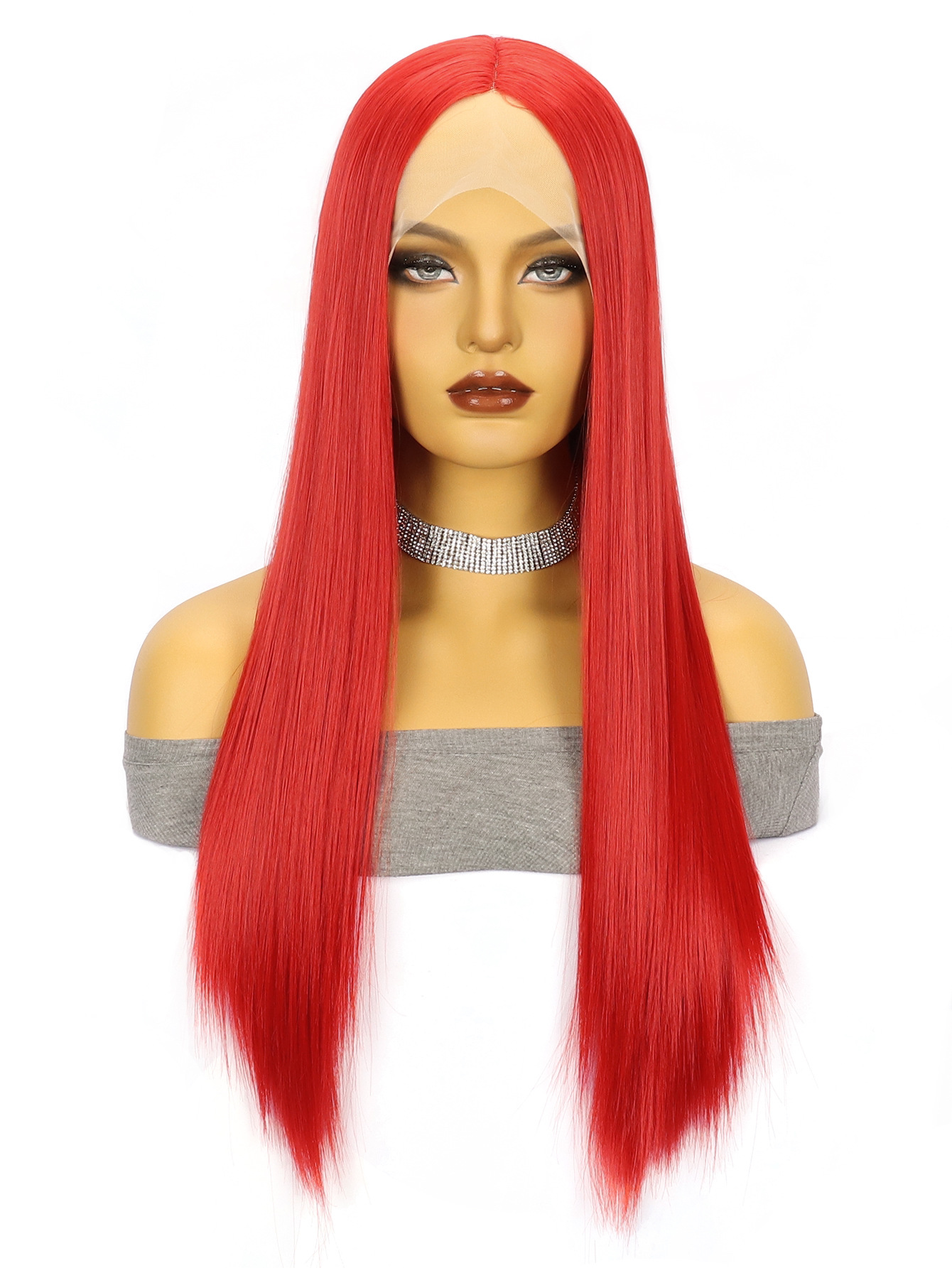 Transfronterizo europeo y americano de encaje 13*4 de las mujeres de largo pelo recto frontal de encaje medio punto de fibra química tocado xuchang pelucas de fábrica