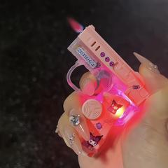 【Dropshipping】Kuromi Character Flashlight Lighter Foldable Radish Gun Pink Flame Foldable Top Spinner