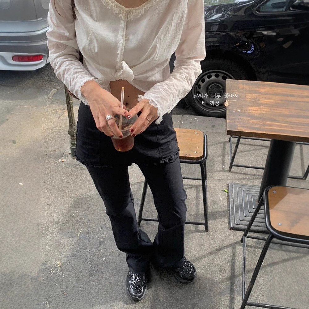 现H 黑色百搭叠穿裙长裤2025春季女韩系东大门设计感休闲裤tann*t