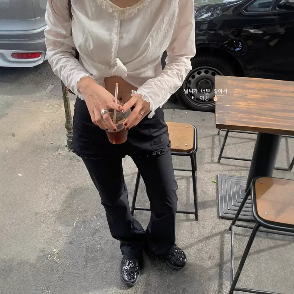 现H 黑色百搭叠穿裙长裤2025春季女韩系东大门设计感休闲裤tann*t