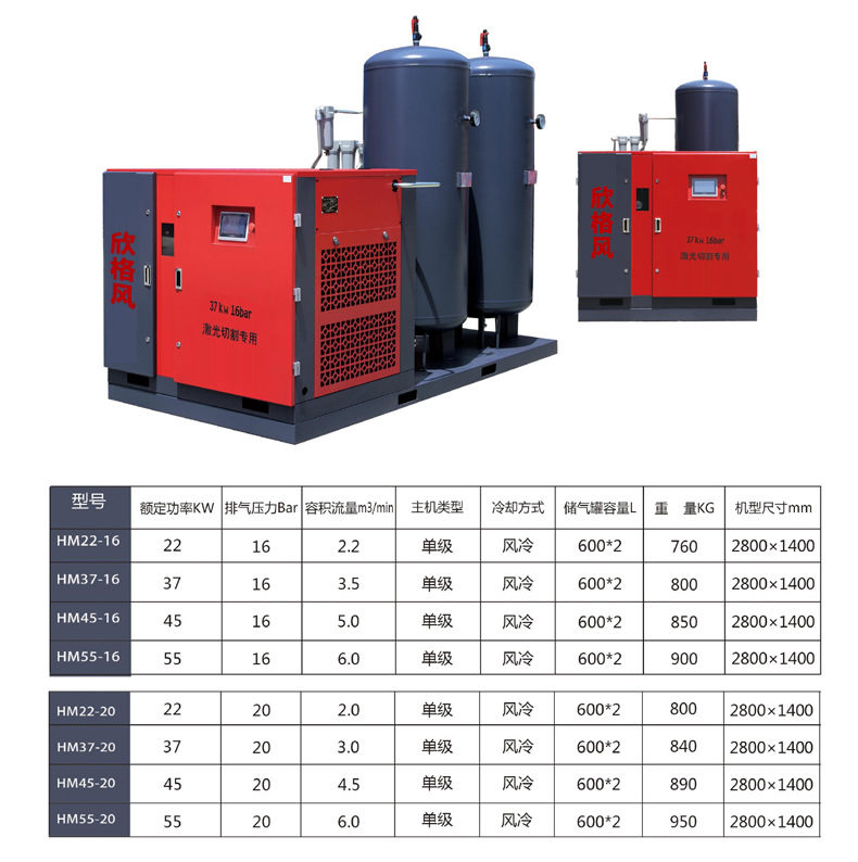 Laser Cutting Dedicated Permanent Magnet Variable Frequency Integrated 15/22/37Kw 16kg Screw-Type Air Compressor