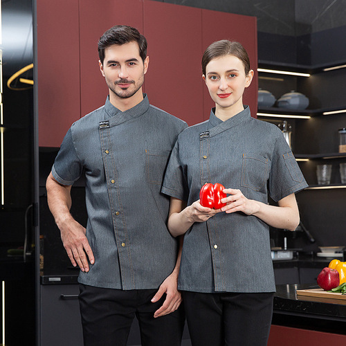 Chef's uniform short-sleeve summer unisex kitchen work clothes catering hot pot restaurant bakery chef's clothing with printed LOGO