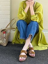 日系文艺范纯色慵懒风宽松大码棉麻衬衫裙清爽绿色长款连衣裙罩衫