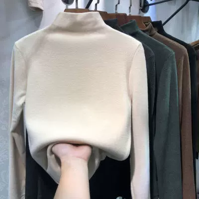 德绒保暖打底衫纯色女秋冬季韩版加绒修身长袖t恤女上衣女装批发