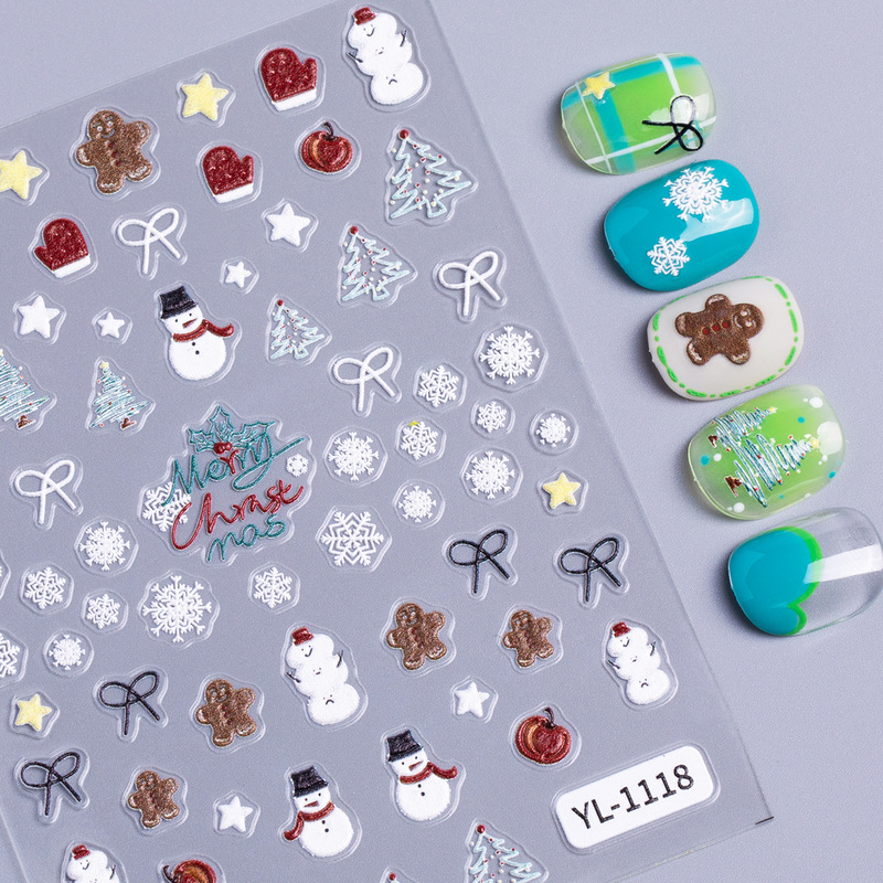 クリスマスシリーズネイルアートステッカー 5D レリーフ立体かわいい雪だるま DIY クリスマスネイルステッカーアクセサリー YL スタイル|undefined