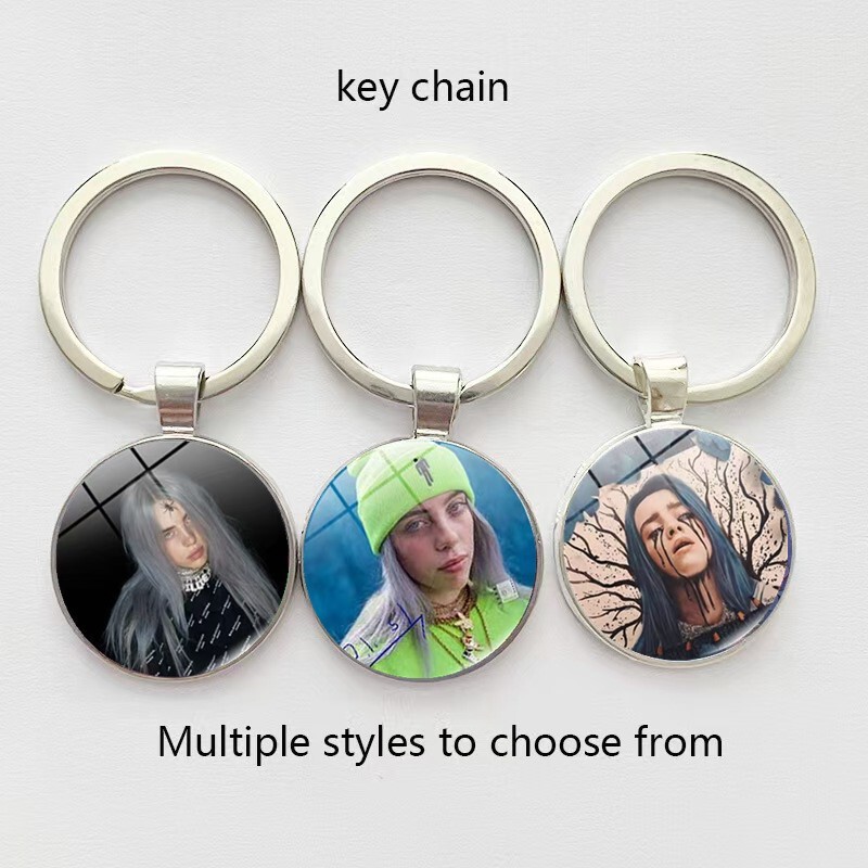 Cross-Border European and American Singer Billie Eilish Time Gemstone Round Glass Keychain